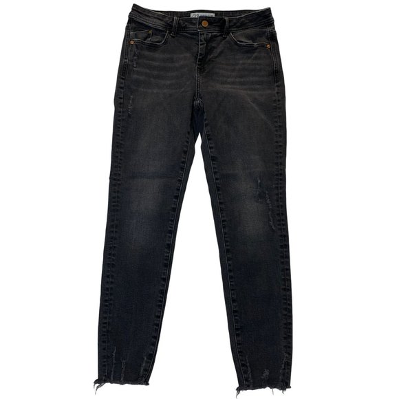 Zara Denim - Zara Jeans Size 6 Mid Rise Skinny Stretch Black Faded Distressed Frayed Raw Hem
